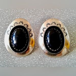 Vintage Native American Navajo Onyx Shadowbox Earrings